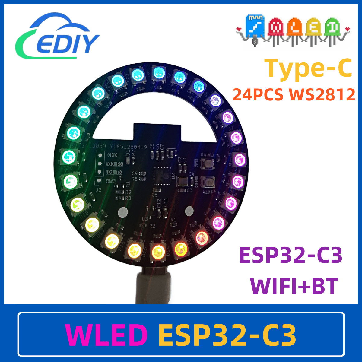 Esp32 C3 - WLED ESP32-C3 Макетная плата Круглый красочный