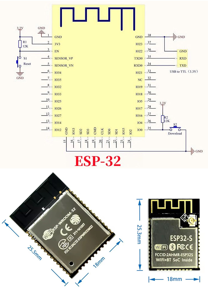 ESP32 ESP-32S ESP-12E ESP-12F  – обзор и цена Esp32 Wifi Bluetooth Module